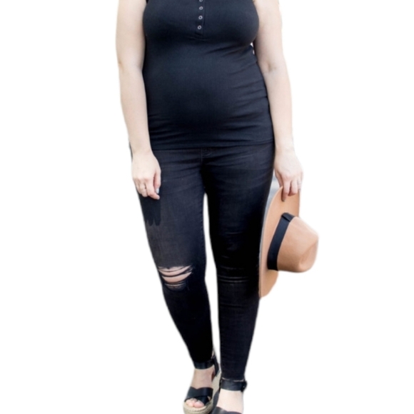 NWT Madewell Maternity‎ Distresssed Over-the-Belly Skinny Jeans Black Sea Sz 35
